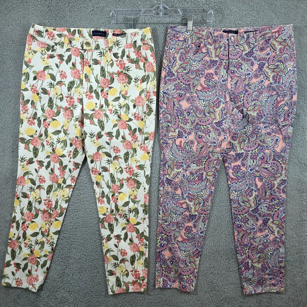 2 Pairs of Charter Club Bristol Floral Print Skinny Ankle Jeans Size 12 - Picture 1 of 11